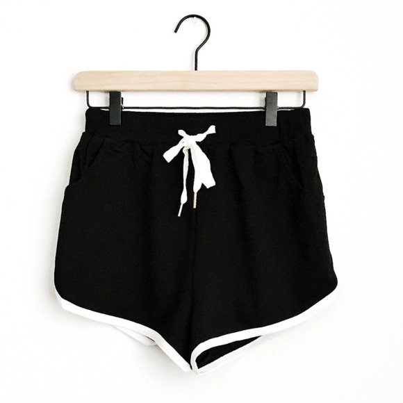 Pants - Black With White Trim Drawstring Shorts